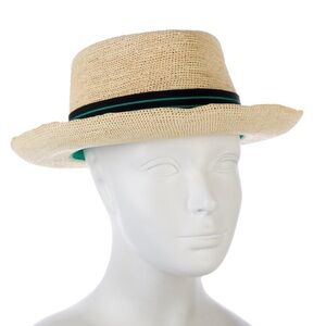 Hermes Natural Straw Hat with Dark Blue and Green trim